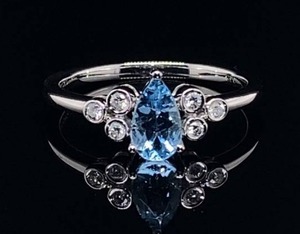 lot 49 image: Deep Blue Natural Aquamarine and Bezel Set Diamond Ring in 14k White Gold $2,499 Retail
