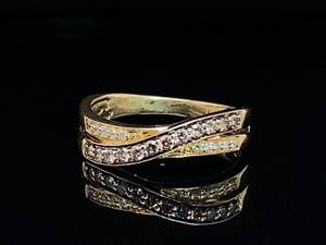 lot 42 image: Upscale LeVian Designer Chocolate & White Diamond Crossover Estate Ring in 14k Yellow Gold $2,400 Retail