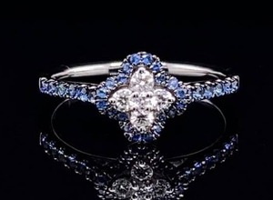 lot 46 image: Exceptional Van Cleef and Aprels Alhambra Styled Diamond and Blue Sapphire Ring in 14k White Gold $2,650 Retail