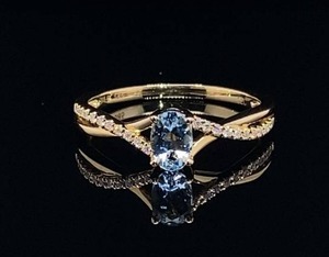 lot 52A image: Elegant Natural Aquamarine and Diamond Crossover Ring in 14k Yellow Gold $2,100 Retail