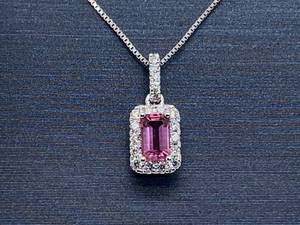 lot 60 image: Natural Pink Tourmaline and Diamond Pendant in 14k White Gold $1,599 Retail