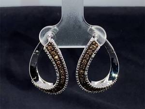 lot 82 image: LeVian Style Brown Diamond 1 Hoop Earrings