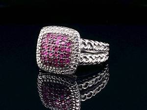 lot 84 image: Radiant Natural Ruby and Diamond Cluster Estate Ring $1100 Retail