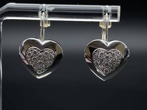 lot 33 image: Puffy Heart Shaped Fine Diamond Lever Back Earrings in 14k White Gold $1999 Retail