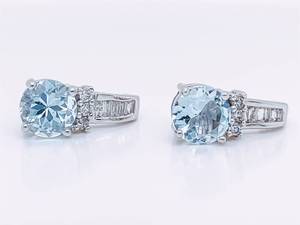 lot 37A image: Elegant 1.65 Carat Natural Aquamarine and .20 Carat Diamond Earrings in 14k White Gold $3,200 Retail