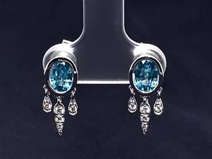 lot 37 image: Fancy Natural Blue Zircon and Diamond Earrings in 14k White Gold $2,899 Retail