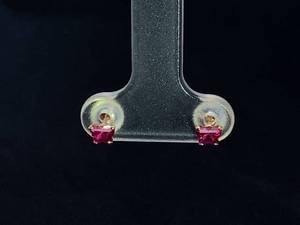 lot 80 image: Natural Ruby Rosy Red Butterfly Shaped  Earrings in 14k Yellow Gold