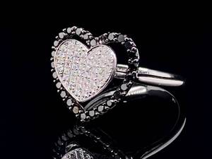lot 62 image: Exquisite Black and White Diamond Double Heart Ring in 14k White Gold $2,075 Retail