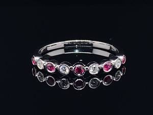 lot 68 image: Upscale Fine Natural Red Ruby and Diamond Bezel Set Ring in 14k White Gold $2,150 Retail