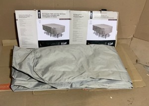 CLASSIC ACCESSORIES MONTLAKE 108 IN. RECTANGULAROVAL PATIO TABLE AND CHAIR SET COVER OPEN BOX NOT USED SEE PICS