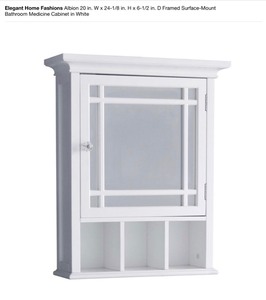 Elegant Home Fashions Albion 20 in. W x 24-18 in. H x 6-12 in. D Framed Surface-Mount bathroom medicine cabinet in white not used see pics
