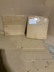 2 cases with 6 each of black with blue speck 24 by 24 in. interlocking recycled rubber floor tiles not used see pics