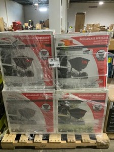 PALLET WITH 4 NEW BRINLY-HARDY 125 LB. 2.5 CU. FT TOW BEHIND BROADCAST SPREADER SEE PICS