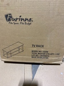Furinno Turn-N-Tube 44 in. Dark Brown and Black Particle Board TV Stand Fits TVs Up to 55 in. with Cable Management Not used see pics