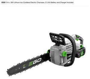 EGO14 in. 56V Lithium-Ion Cordless Electric Chainsaw, 2.5 Ah Battery and Charger Included NOT USED SEE PICS