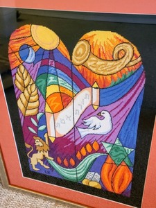 lot 5 image: Vibrant Framed Embroidered Artwork