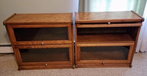 lot 104 image: Pair of Double Glass Front- Barrister Style Bookshelves