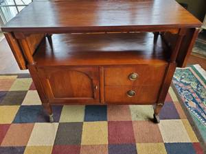 lot 7 image: Antique Serving TableCabinet With Slide Out Leaves (Quite Unique and Beautiful)