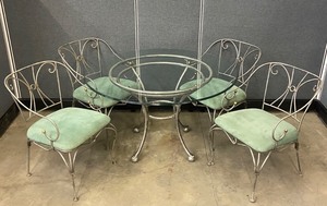 lot 12 image: Heavy Duty Glass-Top Dining Table & Chair Set