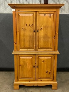 lot 8 image: Two-Piece Wooden Entertainment Cabinet  Hutch  Wardrobe Cabinet