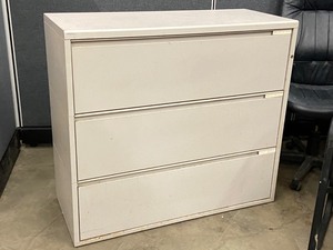 lot 10 image: Lot Of (3) Used Office Chairs & (1) 3-Drawer Lateral File Cabinet