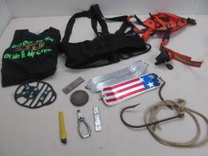 lure, sharpening stone, support belt