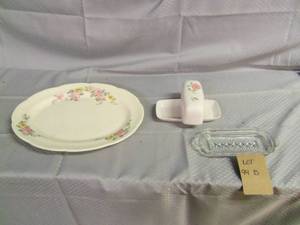 Glass tray and 2 glass butter trays...