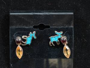 lot 82 image: 2 Pair of Sterling Silver Earrings, Native American Moose