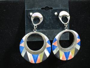 lot 90 image: Large Handmade Sterling Silver Dangle Earrings, Small Studs