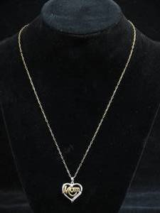 lot 36 image: Sterling Silver Mom Heart Pendant with Plated Chain