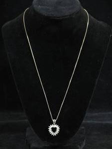lot 40 image: Sterling Silver and Cubic Zirconia Heart Pendant with Chain