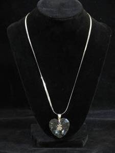 lot 43 image: Large Heart Pendant on 14 Wide Sterling Silver Herringbone Chain