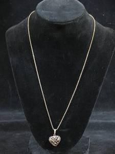 lot 48 image: Vintage Ornate Heart Pendant on Sterling Silver Ball Link Chain