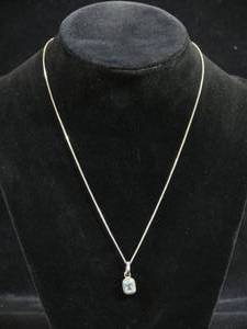 lot 60 image: Vintage Bezel Set Aquamarine Pendant on Sterling Silver Chain