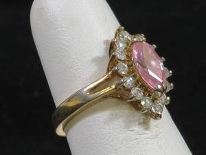 lot 13 image: Ladies Yellow Gold Plated Sterling Silver Pink Topaz Ring