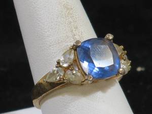 lot 21 image: Gold Plated Sterling Silver Lab Created Tanzanite and Cubic Zirconia Ring