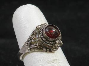 lot 6 image: Vintage Ladies Sterling Silver Poison Storage Ring with Deep Red Stone