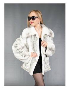 lot 3 image: NEW Womens Sheared Beaver with Cross Mink Collar Fur Jacket