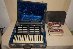 lot 9 image: Vintage Accordion with Hard Case and Song Book