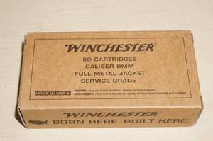 lot 19 image: Box of 50 Winchester 9mm Service Grade 115 Gr FMJ Ammo