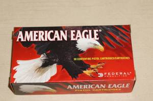 lot 21 image: Box of 50 Federal American Eagle 9mm Luger 115 Gr FMJ Ammo