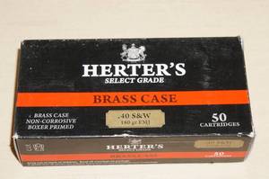 lot 24 image: Box of 50 Herters Select .40 S&W 180 Gr FMJ Ammo