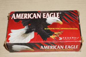 lot 31 image: Box of 50 Federal American Eagle 9mm Luger 124 Gr FMJ Ammo