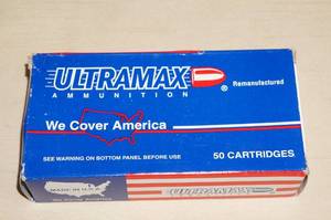lot 48 image: Box of 50 Ultramax Remanufactured .357 Sig 125 Gr FMJ Ammo