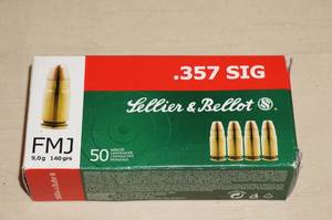 lot 52 image: Box of 50 Lellier & Bellot .357 Sig 140 Gr FMJ Ammo