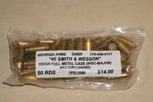 lot 59 image: Bag of 50 Georgia Arms .40 S&W 165 Gr FMC Ammo