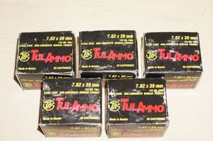 lot 84 image: 100 Rounds of TulAmmo 7.62 x 39 122 Gr FMJ Ammo
