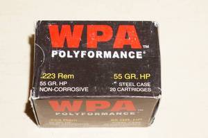 lot 85 image: Box of 20 WPA .223 Rem 55 Gr HP Ammo