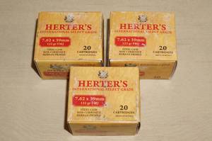 lot 90 image: 60 Rounds of Herters 7.62 x 39 122 Gr FMJ Ammo