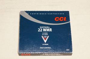 lot 95 image: Box of 20 CCI .22 WMR Shotshell Cartridges